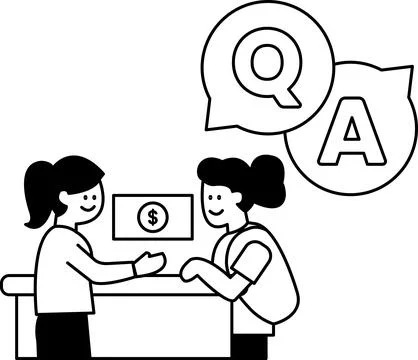 Two women are talking to each other at a desk Illustration