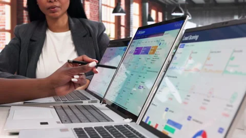Two Women Discussing CRM Software On Laptop Stock Footage 334529660