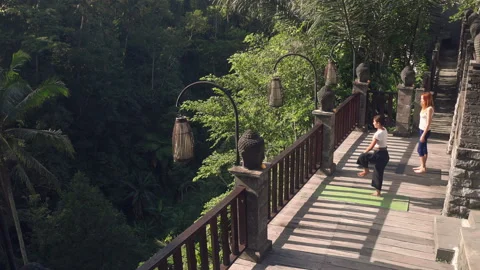 Two women doing tree yoga pose in Ubud, Bali Stock Footage 86281785