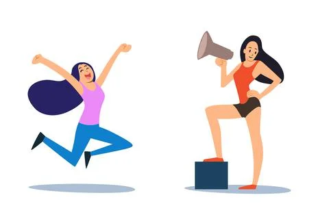 Two women doing various activities in various gestures. Stock Illustration
