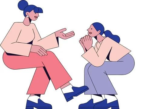 Two women engaged in deep conversation, fostering connection and mutual und.. Ilustración de archivo