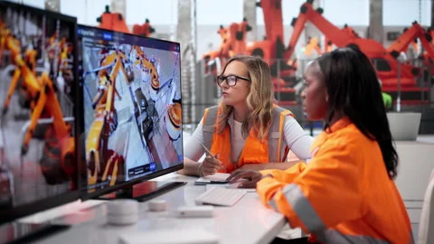 Two Women Engineers Using SCADA Software Stock Footage 347899347