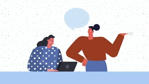 Two women having a conversation in modern office while working on laptop wi.. Video stock 339078146