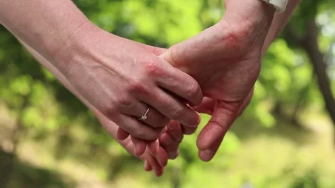 Two women holding hands while walking in the park Stock Footage 337616011