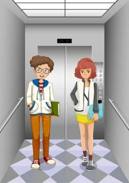Two women inside the elevator Stock Illustration