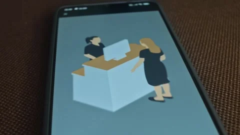 Two women interacting at the reception desk, services offer, presentation Video stock 309562936