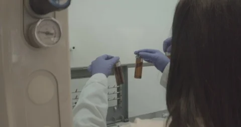 Two women scientists analyzing samples in a laboratory Stock Footage 125046474