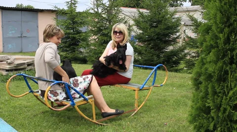 Two women on a swing Stock Footage 27334814