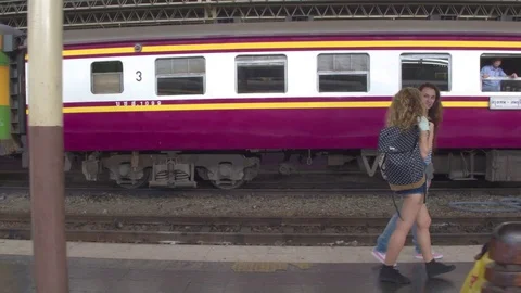 Two women talking while walking at railway station Stock-Footage 75293340