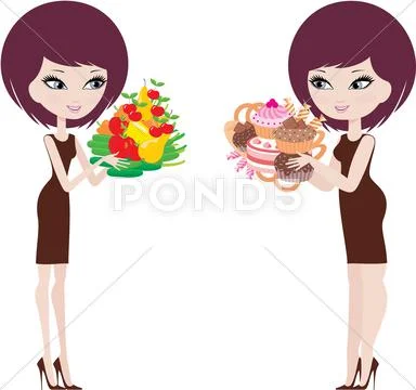 Two women thick and thin Stock Illustration