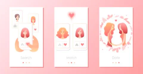 Two women using mobile application for dating or searching romantic partner on Stock Illustration
