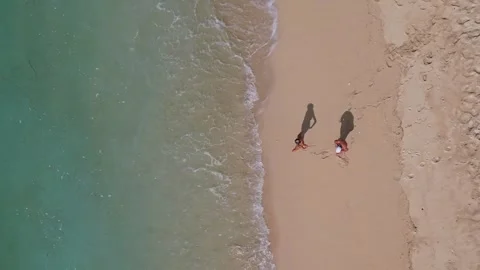 Two women walking and sunbathing at the beach Stock Footage 311942453