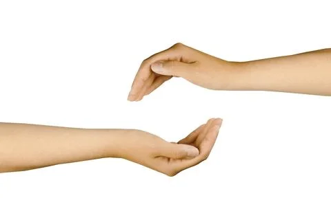 Two women's hands on top of each other insulated on a white background. Stock Photos