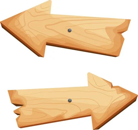 Two wooden arrows, direction indicators. Information board. Stock Illustration