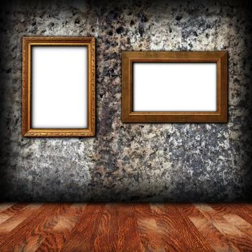 Two wooden empty frames on weathered wall Stock Illustration