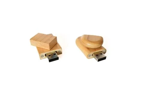 Two wooden USB flash memory isolated on a white background Stock Photos