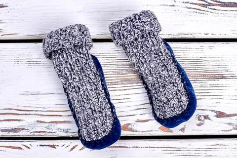 Two woolen knitted socks. Stock Photos