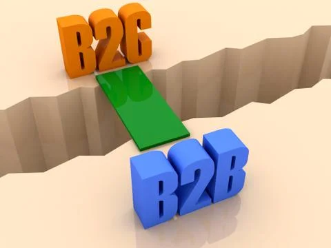 Two words B2C and B2B united by bridge through separation crack. Concept 3D i Stock Illustration