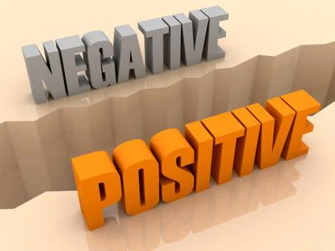 Two words NEGATIVE and POSITIVE split on sides, separation crack. Concept 3D  Stock Illustration