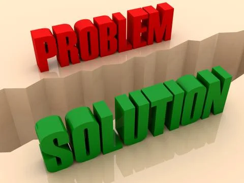 Two words PROBLEM and SOLUTION split on sides, separation crack. Concept 3D i Stock Illustration