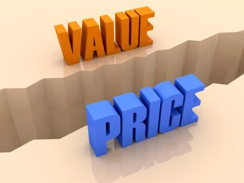 Two words VALUE and PRICE split on sides, separation crack. Concept 3D illust Stock Illustration