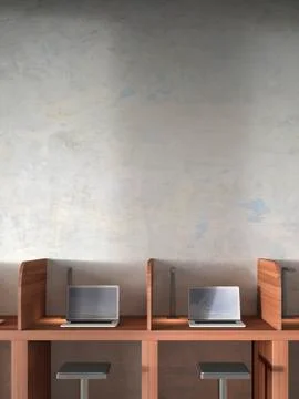 Two work places with laptops, 3D Rendering Stock Illustration