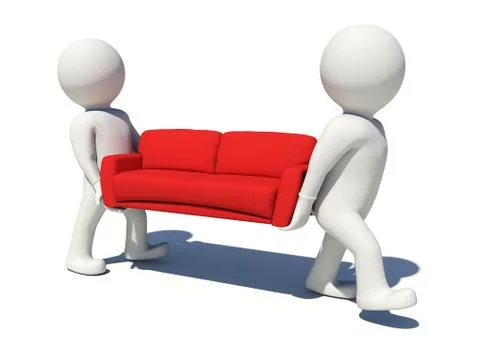Two worker carrying red couch. Isolated Ilustração Stock