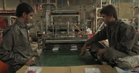 Two Worker Work In Conveyor Line Stock Footage 61387683