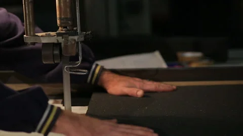 Two workers cut polyurethane foam Stock Footage 56183793