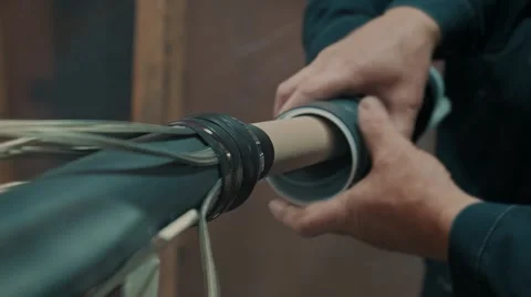 Two workers dress isolation on a high-voltage cable 스톡 동영상 47541471