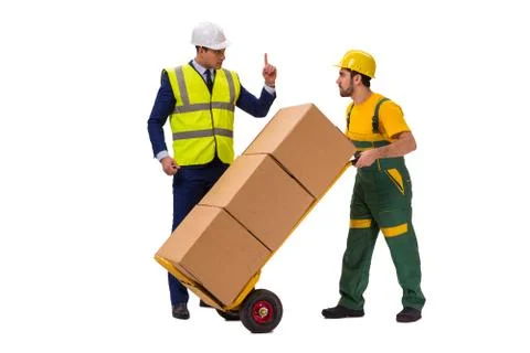Two workers isolated on the white background Stock Photos
