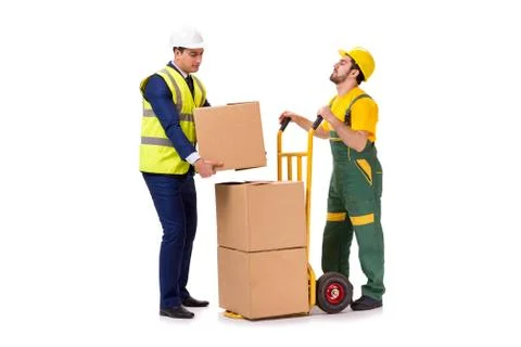 Two workers isolated on the white background Stock Photos