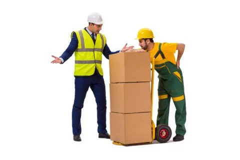 Two workers isolated on the white background Stock Photos