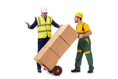Two workers isolated on the white background Stock Photos