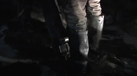 Two Workers in Mine are Working with Big Tool Men in Workwear in Safety Helmets Stock Footage 53504664