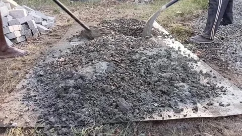 Two Workers Mixing Concrete Manually Side View Sri Lanka Stock-Footage 339536871