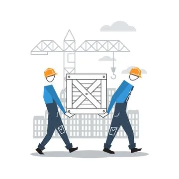 Two workers moving boxes together Stock Illustration
