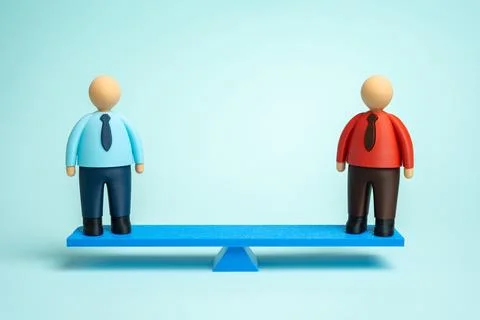 Two workers on a scale. Sales competition. Candidate selection. Business riva Stock Photos