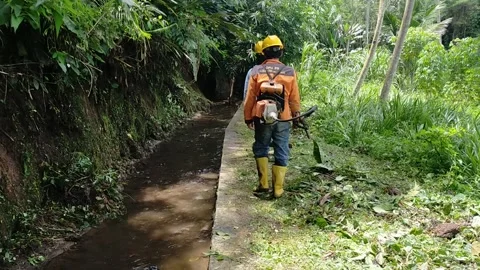 Two workers walking by the river Video stock 219693325