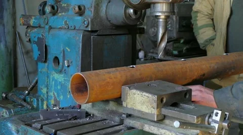 Two Workers Working With Pipe And Drill Stock-Footage 67388926