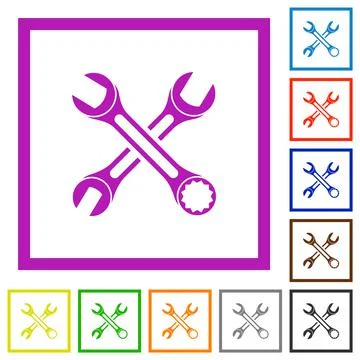 Two wrenches flat framed icons Stock Illustration