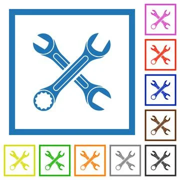 Two wrenches flat framed icons 스톡 일러스트