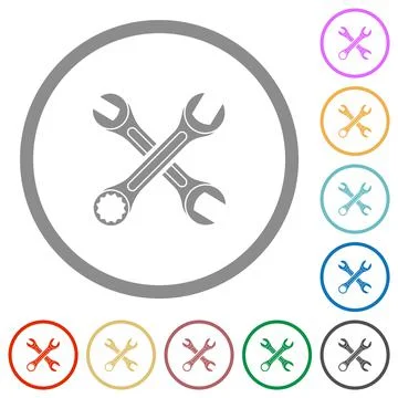 Two wrenches flat icons with outlines Stock Illustration