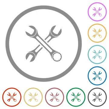 Two wrenches flat icons with outlines Illustrazione stock