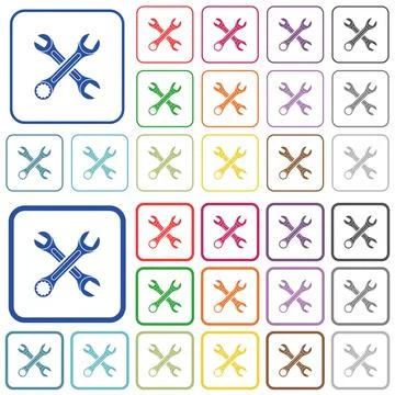 Two wrenches outlined flat color icons Illustrazione stock