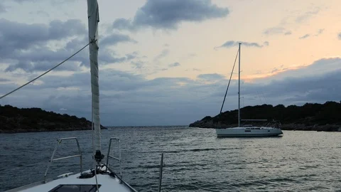 Two yachts anhcored Stock Footage 122940646