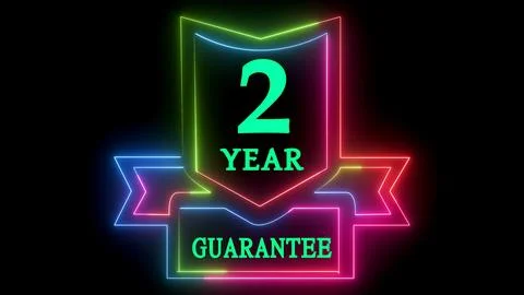 Two year guarantee neon effect shield ribbon Stock Illustration