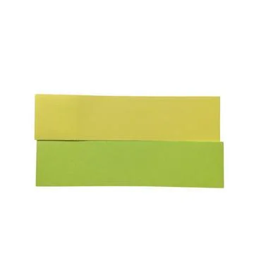 Two yellow and green rectangular sticky note paper pads isolated on white b.. Stock Photos