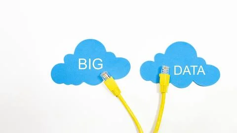 Two yellow cables connected to a blue cloud Stock Photos