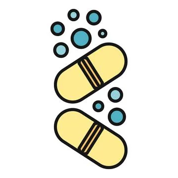 Two yellow capsules with blue bubbles floating Stock Illustration